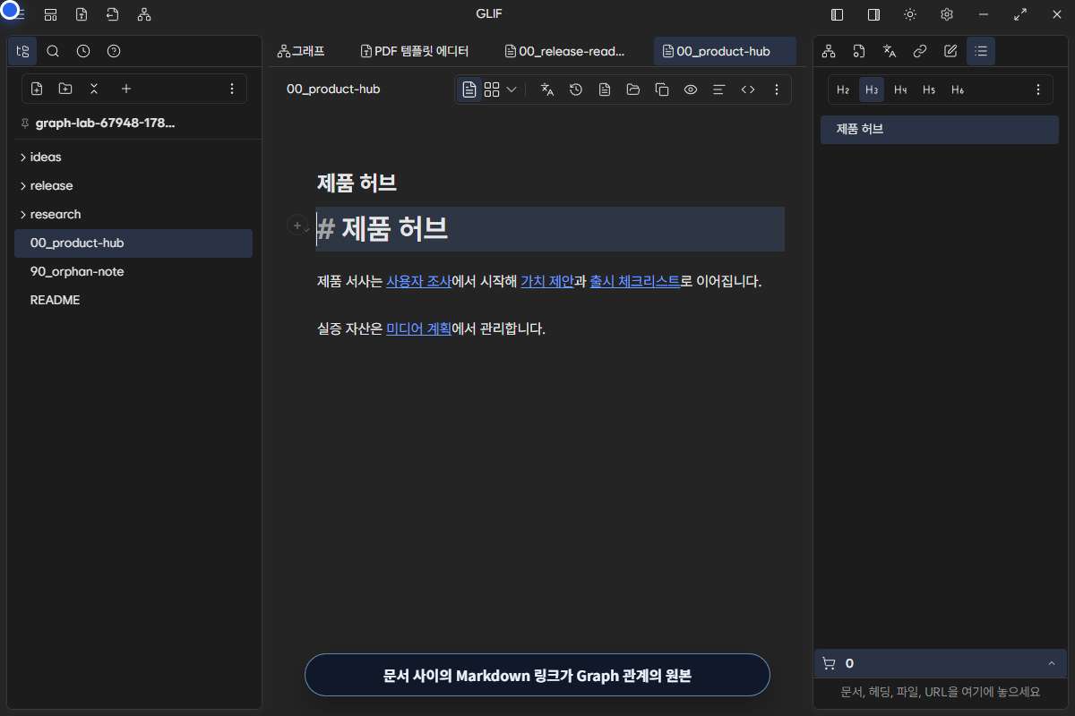 제품 허브 Markdown 원문과 네 개의 내부 링크