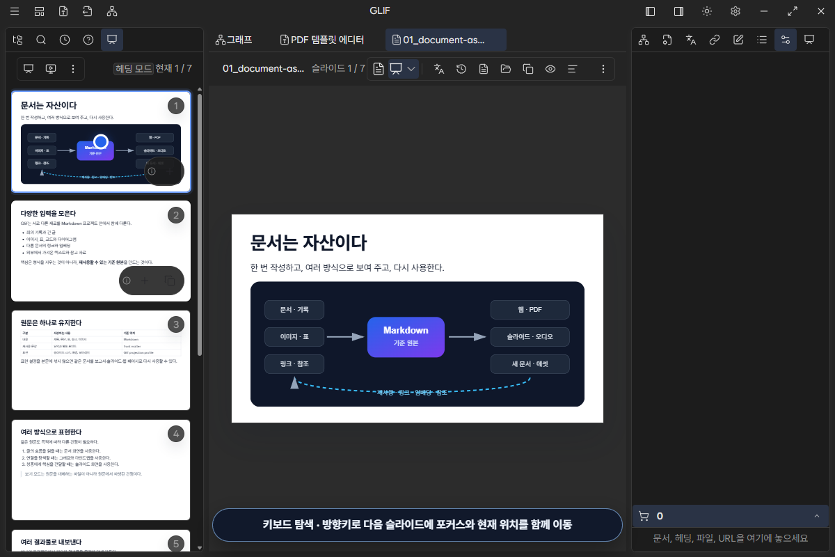 첫 슬라이드 카드에 키보드 포커스가 있고 다음 슬라이드로 이동할 준비가 된 내비게이터